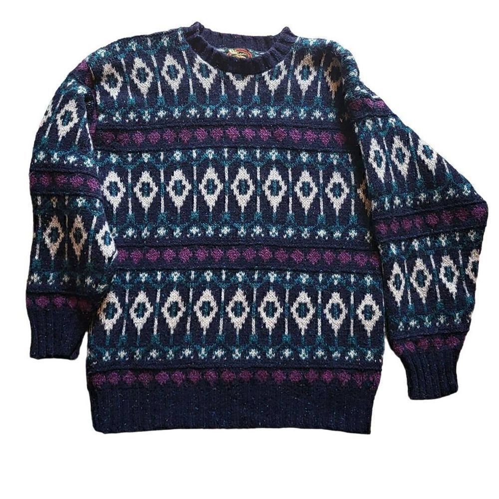 Vintage Alps Apparel Fair Isle Sweater Wool Blue Men's Medium
